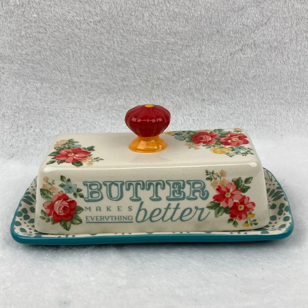 The Pioneer Woman Vintage Floral Covered Butter Dish 8”
